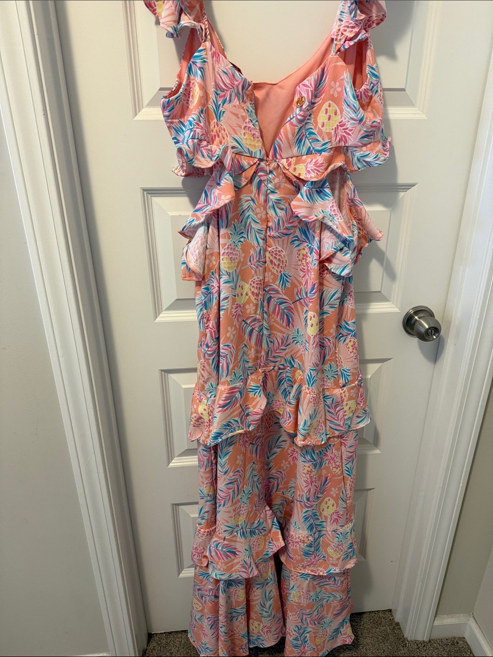 Simply Southern Pink Pineapple Print Ruffle Maxi Dress - Picture 3 of 4